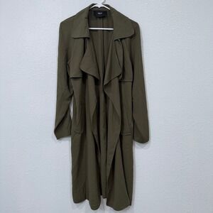 BIKBOK Olive Green Draped Waterfall Collar Long Sleeve Trench Coat Women's M